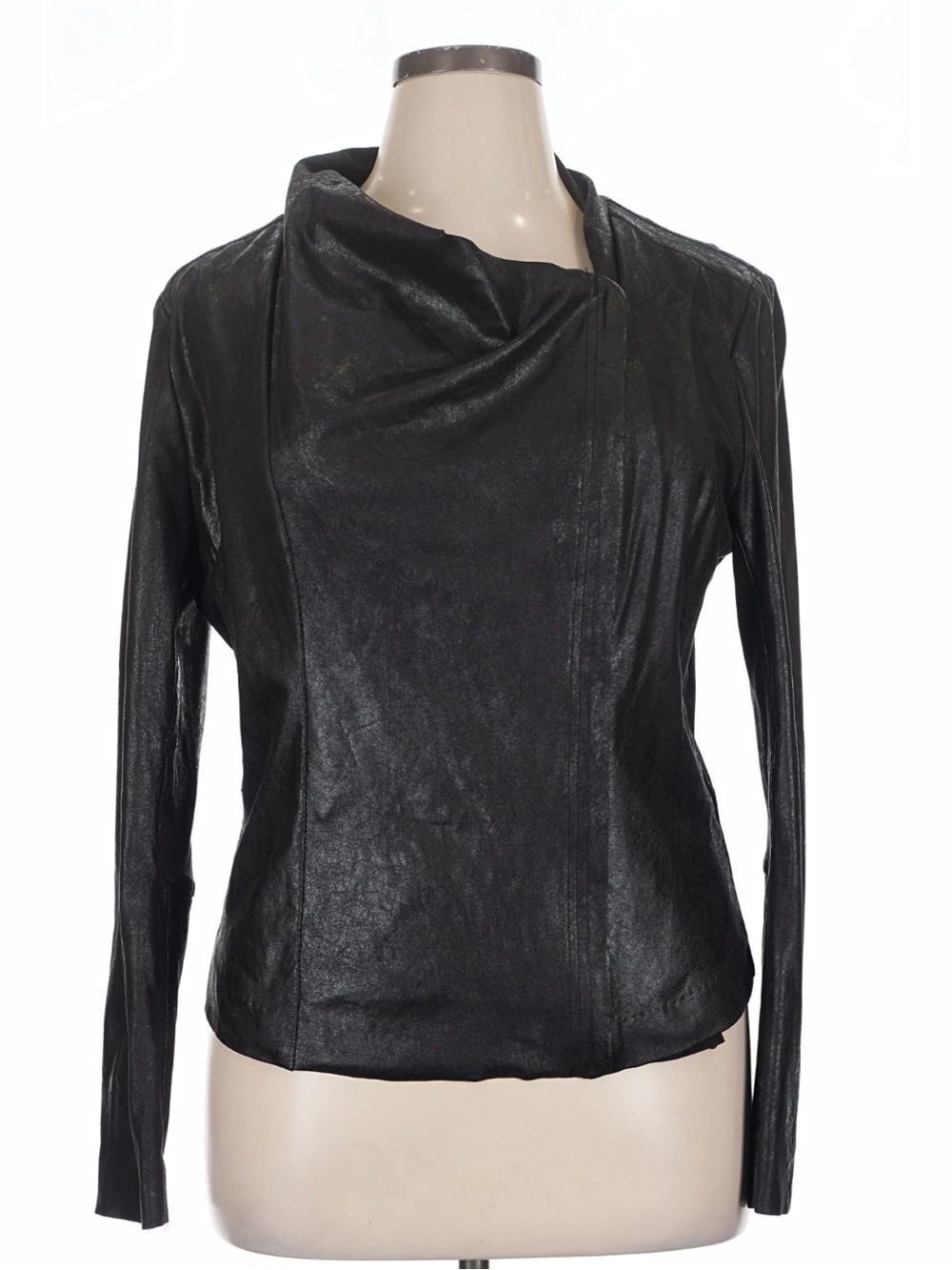 Calvin Klein Black Draped Faux Leather Zip Jacket - Picture 16 of 16